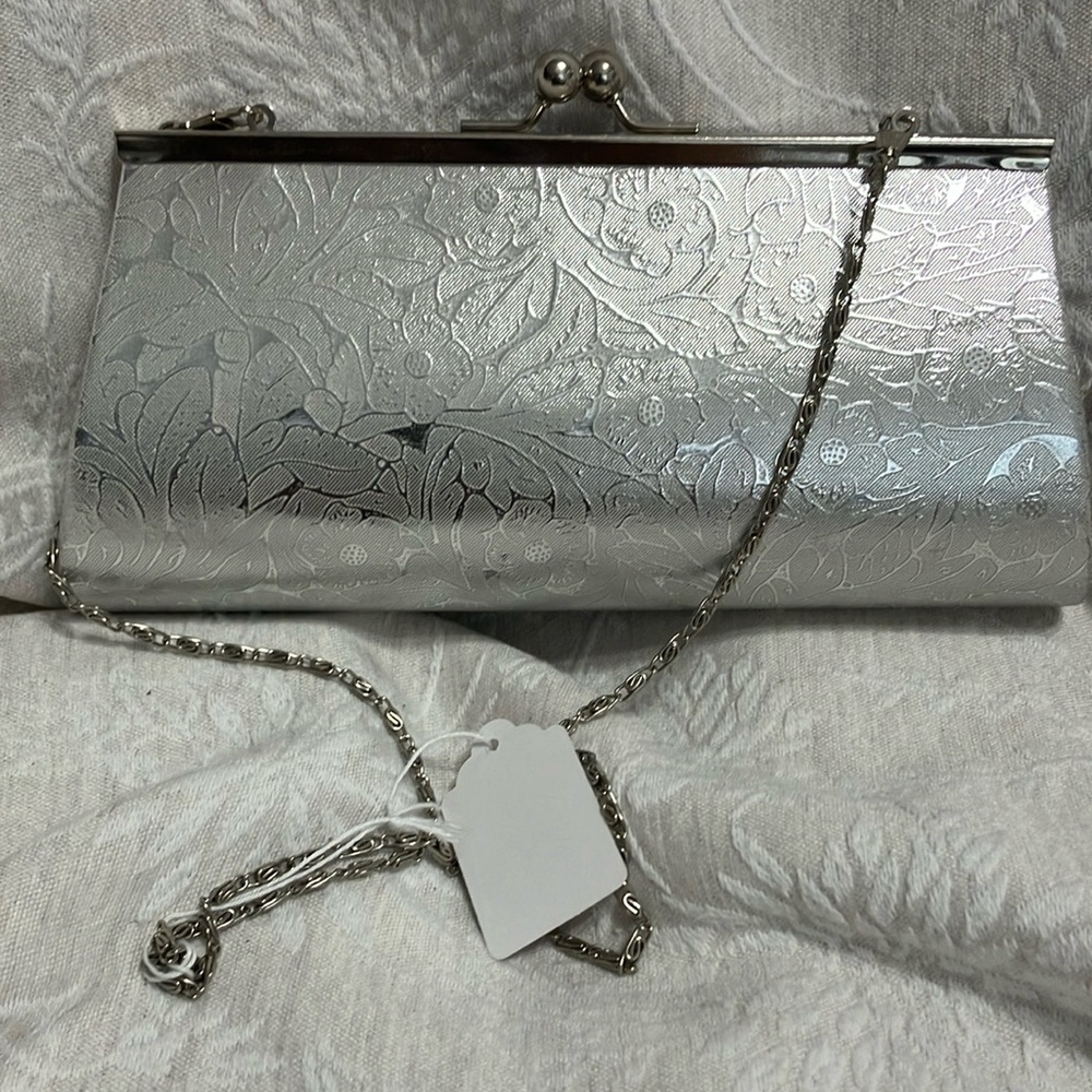 Elegant Silver Floral Clutch